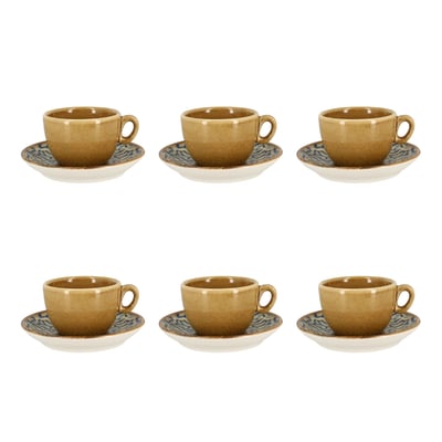 Lot de 6 tasses 16cl avec soucoupes en porcelaine, CALYPSO OGO LIVING