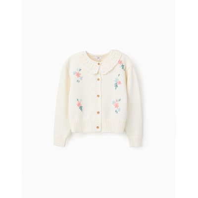 Gilet en Maille avec Crochet et Broderies de Fleurs ZIPPY
