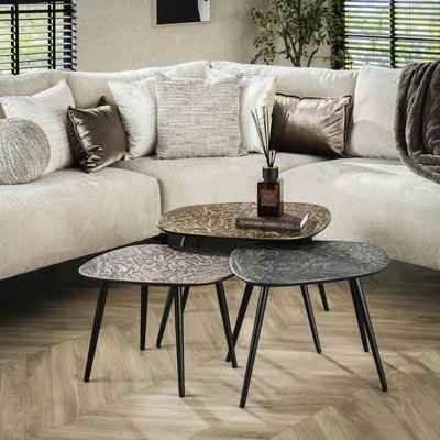 Table de salon gigogne finition argent, cuivre et or (lot de 3) RALF PIER IMPORT