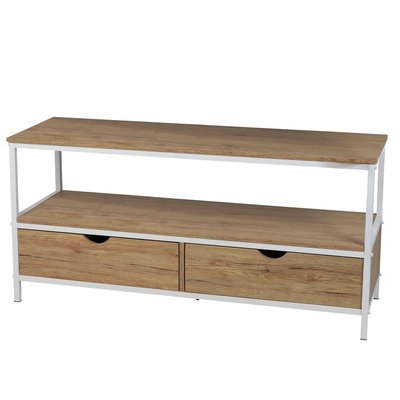 Meuble de télévision bois et métal blanc 2 tiroirs 120x39x57cm WADIGA