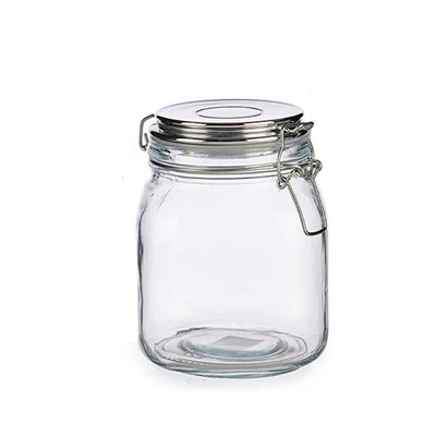 Bocal Cuisine Hermétique en Verre Couvercle Clip Métal Chromé - 1L WADIGA