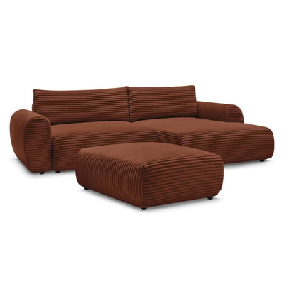 Canapé d'angle convertible 5 places en gros côtelé doux avec pouf, LUCIEN BOBOCHIC