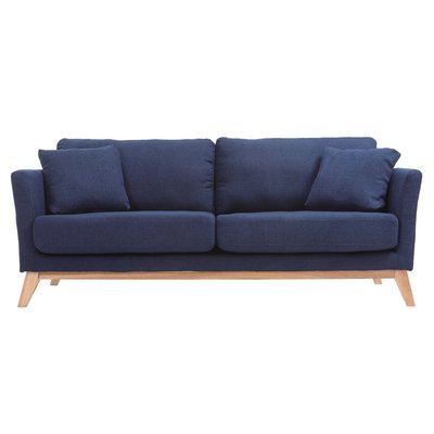 Canapé scandinave déhoussable 3 places en tissu velours côtelé beige et bois clair OSLO MILIBOO