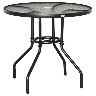 Table de jardin ronde dia. 80 x 72 cm métal noir verre trempé texturé OUTSUNNY