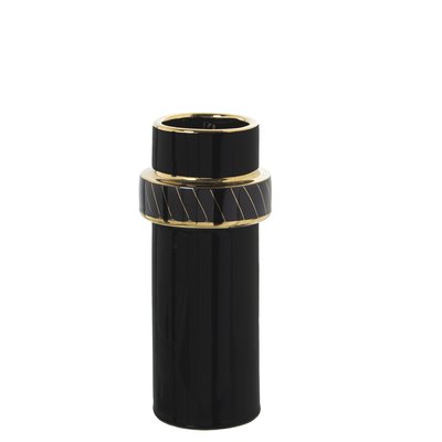 Vase déco en céramique noir et doré - 11x11x25cm WADIGA