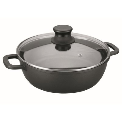 Faitout bas 32 cm en fonte d'aluminium  couvercle en verre LACOR