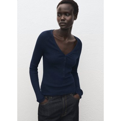Pull-over côtelé col en V MANGO