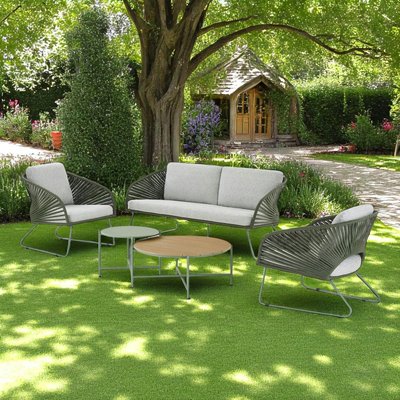 Salon de jardin 4 places avec tables basses, couleur verte MENDOZA PIER IMPORT