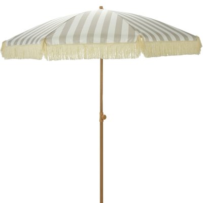 Parasol de plage rayé gris-blanc avec frange diamètre 200cm WADIGA
