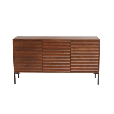 Buffet en bois foncé manguier massif et métal noir 3 portes L140 cm ONDA MILIBOO