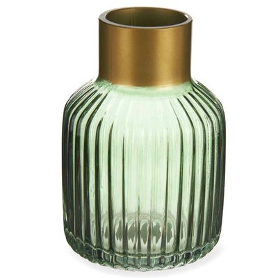 Vase en verre strié vert et doré 12x12x18cm WADIGA