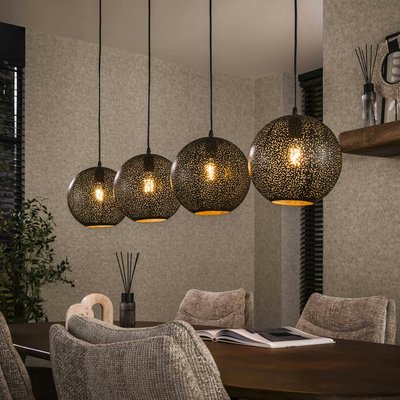Suspension de table 4 globes métalliques ajourés RALF PIER IMPORT