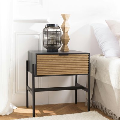 Table de chevet 1 tiroir bois noir et pin ALMEIRA PIER IMPORT