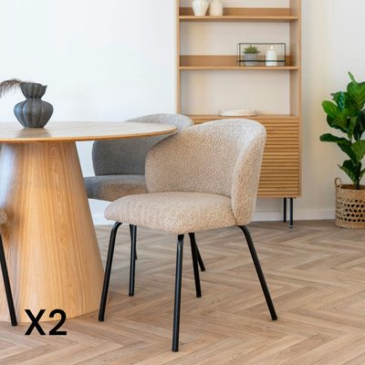 Chaise beige en bouclette avec dossier rond (lot de 2) MONTREUX PIER IMPORT