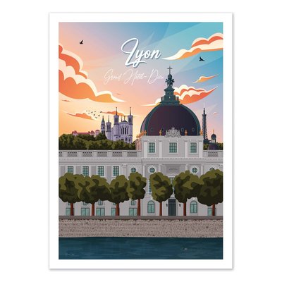 Affiche d’art 50 x 70 cm - Lyon Grand hotel Dieu - Benoit Collet WALL EDITIONS