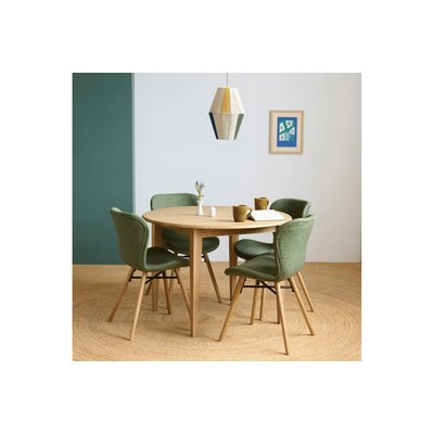 Table ronde extensible pieds fuseau D115 + 4 chaises tissu - VICTORIA HELLIN, DEPUIS 1862