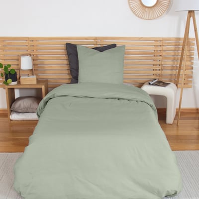 Parure Housse De Couette 2pcs 260x240cm 100% Percale de Coton 65fils - Vert Sauge, Mura C DESIGN HOME TEXTILE