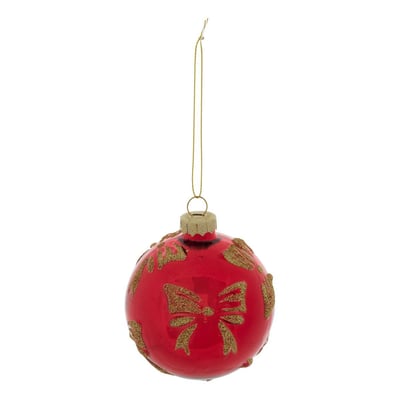 Boule de Noël motif nœud doré en verre rouge D. 80 mm FEERIC LIGHTS & CHRISTMAS
