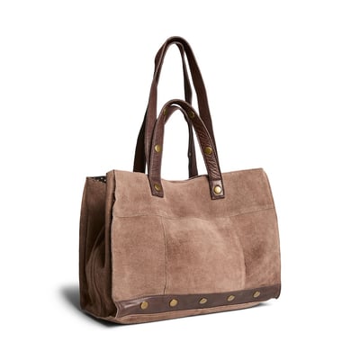 Grand sac à main shopper en cuir lisse et cuir suédé, Ava PIECES
