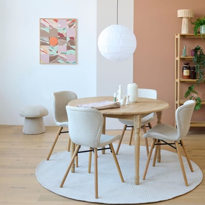 Table ronde extensible pieds tournés D115 + 4 chaises tissu - VICTORIA HELLIN, DEPUIS 1862