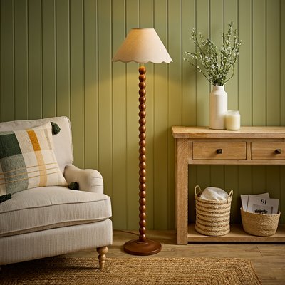 Bobbie Walnut Bobbin Floor Lamp with Scallop Shade SO'HOME