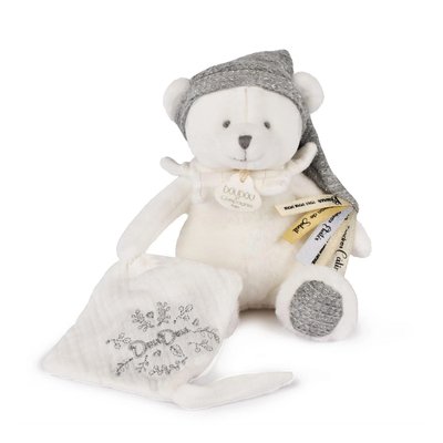 Doudou 25 ans - Ours blanc pantin attache sucette DJECO