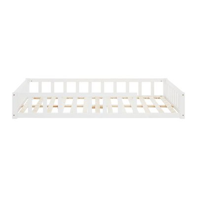 Lit Montessori 140x200 cm en bois massif blanc avec barrières HOMESTYLE4U