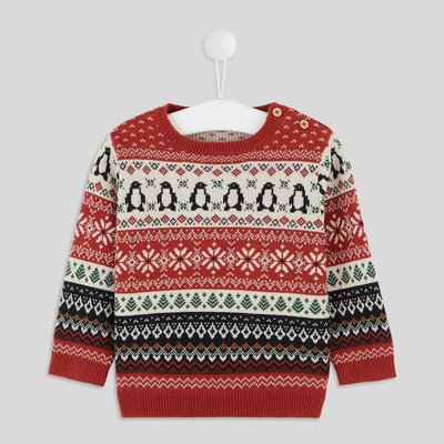 Pull intarsia motif pingouins col rond manches longues, garçon, OEKO-TEX BOUT'CHOU