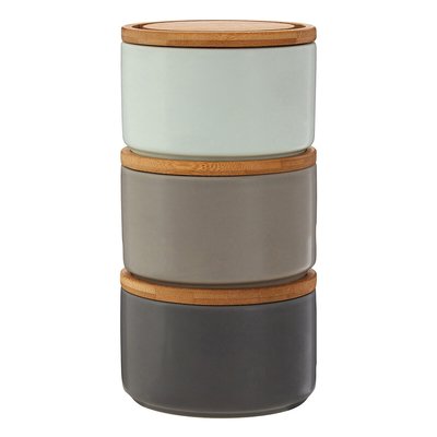Set of 3 Grey/Blue Stackable Storage Canisters in Dolomite with Bamboo Lid SO'HOME