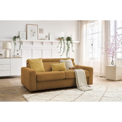 Canapé droit convertible 3 places en velours côtelé couchage 140x190 cm, MONACO BOBOCHIC
