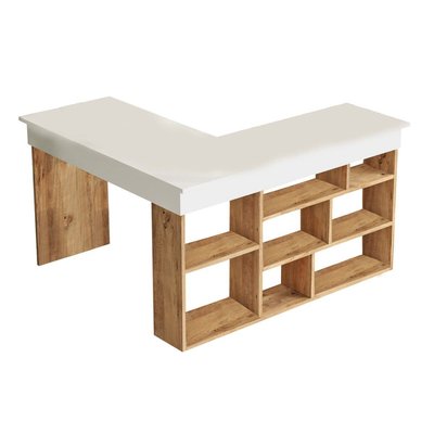 Bureau avec étagères de rangement décor bois pin et blanc L180 cm CALICOSY