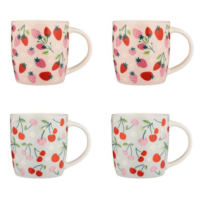 Set of 4 Strawberries & Cherries Mugs PRICE & KENSINGTON