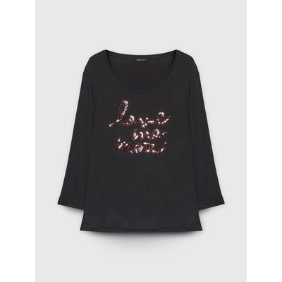 T-shirt en jersey avec inscription brodée en paillettes FIORELLA RUBINO