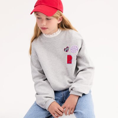 Fleece crew neck sweatshirt with embroidered badges LA REDOUTE COLLECTIONS
