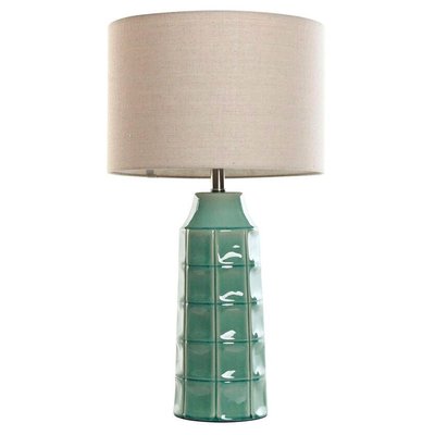 Lampe à poser en céramique verte et abat-jour lin beige 38x38x71cm WADIGA