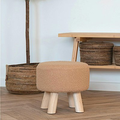 Tabouret rond en teck et tissu beige - 4 pieds ARIZONA PIER IMPORT