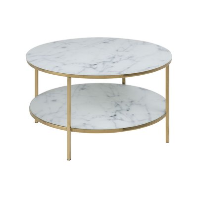Table basse ronde effet marbre en verre et métal 2 niveaux TOILINUX