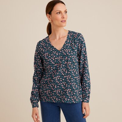 Blouse col V, imprimé floral, manches longues ANNE WEYBURN