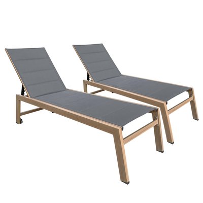 Lot de 2 bains de soleil en aluminium effet bois avec roues, inclinables 5 positions FUTUNA OVIALA