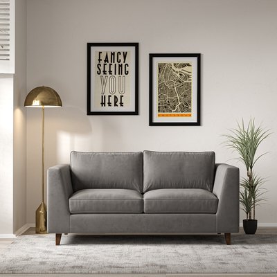 Claudia Angular Velvet 2 Seater Feather Sofa with Dark Wood Legs SO'HOME