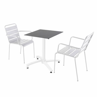 Table 60x60 cm inclinable stratifiée avec pied blanc et chaises en métal, OPERA OVIALA