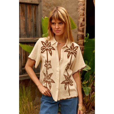 Chemisier manches courtes col chemise imprimé broderie CAREN LA PETITE ETOILE