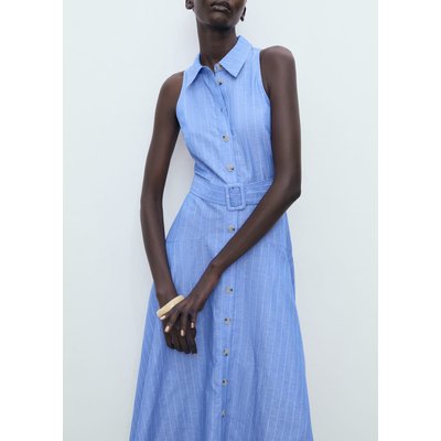 Robe chemise lin mélangé à rayures MANGO