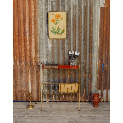 Table d'appoint en métal doré et orange Hanna N°1606 - Bon état DEBONGOUT