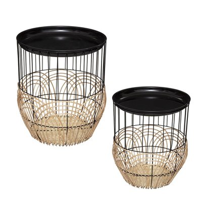 Lot De 2 Tables à Café Métal Rotin Nolan ATMOSPHERA