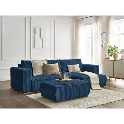 Canapé d'angle convertible 4 places en gros côtelé doux avec pouf, CHELSEA BOBOCHIC