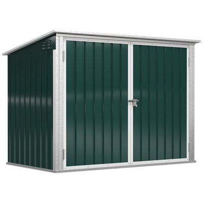 Abri de poubelle jardin - 2 portes verrouillables, toit ouvrant - blanc vert OUTSUNNY