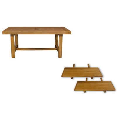 Table de ferme en  chêne moyen massif + 2 allonges L180/280 - LA BRESSE HELLIN, DEPUIS 1862