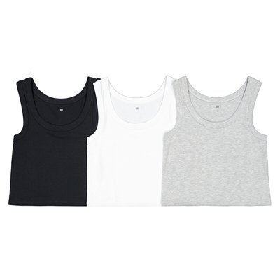 Lot de 3 débardeurs courts unis en coton LA REDOUTE COLLECTIONS