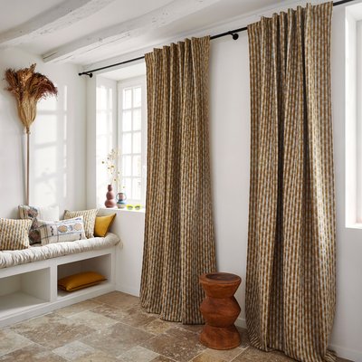 Rideau Castin Tamisant en Jacquard bicolore à carreaux Jaune 138x280 cm MADURA